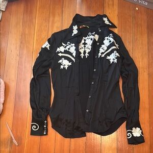 Catherine Malandrino Black and White Embroidered Women's Shirt